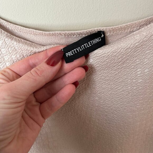 PrettyLittleThing Nude Ivory Bodycon Mini Sleeveless Shimmer Dress Womens Size 6 - Picture 3 of 6